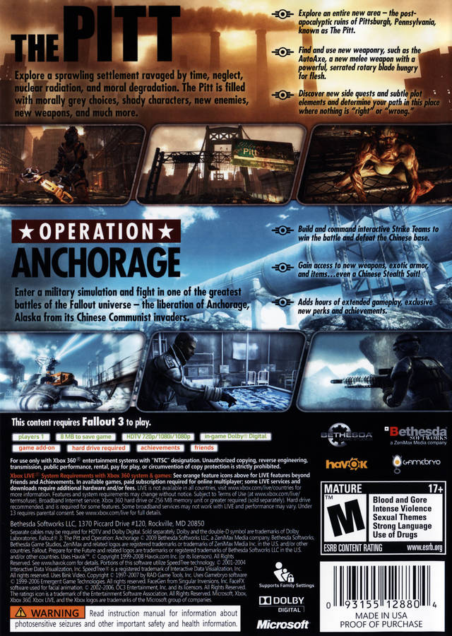 Fallout 3 Game Add-On Pack - The Pitt and Operation: Anchorage - Xbox 360 [Pre-Owned] Video Games Bethesda Softworks   