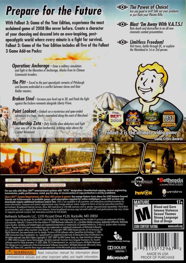 Fallout 3: Game of the Year Edition - (XB1) Xbox One & Xbox 360 [Pre-Owned] Video Games Bethesda Softworks   