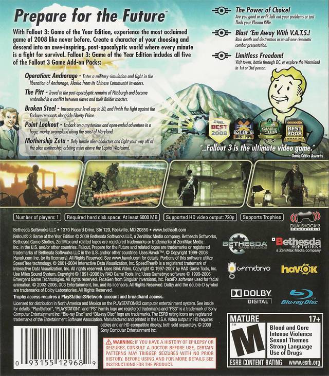 Fallout 3: Game of the Year Edition - (PS3) PlayStation 3 [Pre-Owned] Video Games Bethesda Softworks   