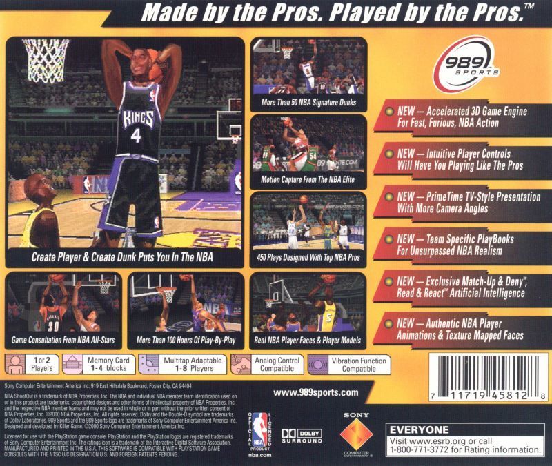 NBA ShootOut 2001 - (PS1) PlayStation 1 Video Games SCEA   