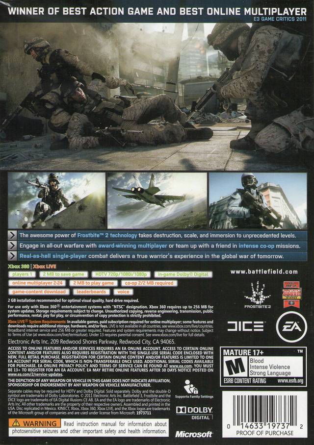 Battlefield 3 - Xbox 360 Video Games Electronic Arts   