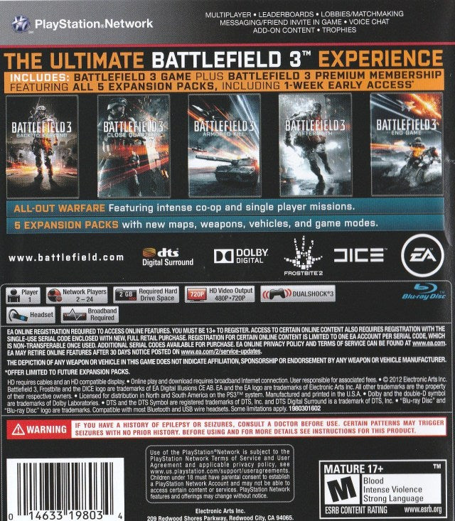 Battlefield 3: Premium Edition - (PS3) PlayStation 3 [Pre-Owned] Video Games Electronic Arts   