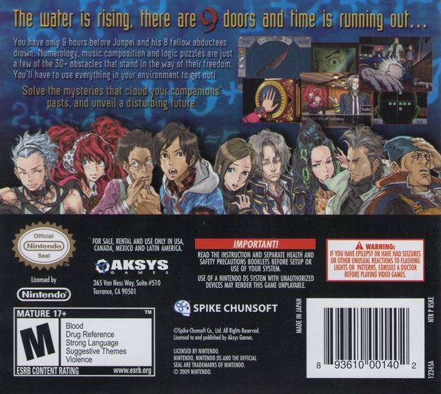 Zero Escape: Nine Hours, Nine Persons, Nine Doors - (NDS) Nintendo DS Video Games Aksys Games   