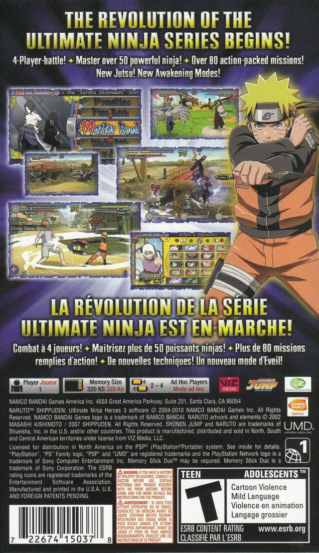 Naruto Shippuden: Ultimate Ninja Heroes 3 - SONY PSP [Pre-Owned] Video Games Namco Bandai Games   