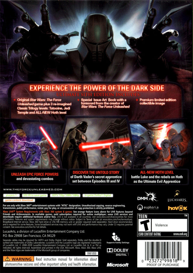 Star Wars: The Force Unleashed (Ultimate Sith Edition) - Xbox 360 [Pre-Owned] Video Games LucasArts   
