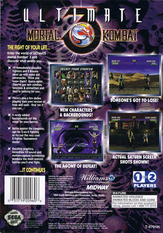 Ultimate Mortal Kombat 3 - (SS) SEGA Saturn [Pre-Owned] Video Games Williams   