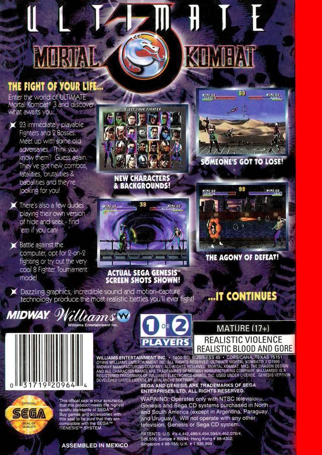 Ultimate Mortal Kombat 3 - (SG) SEGA Genesis [Pre-Owned] Video Games Williams   