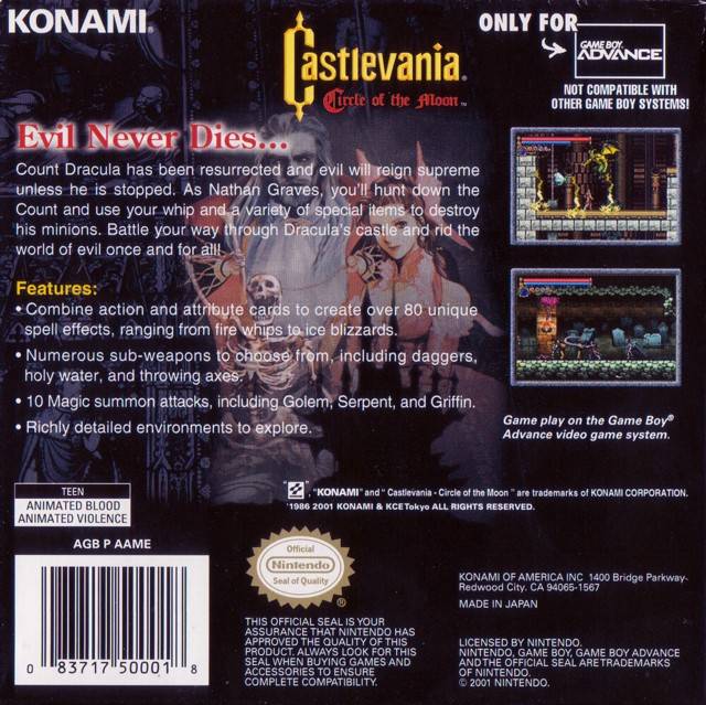 Castlevania: Circle of the Moon - (GBA) Game Boy Advance [Pre-Owned] Video Games Konami   
