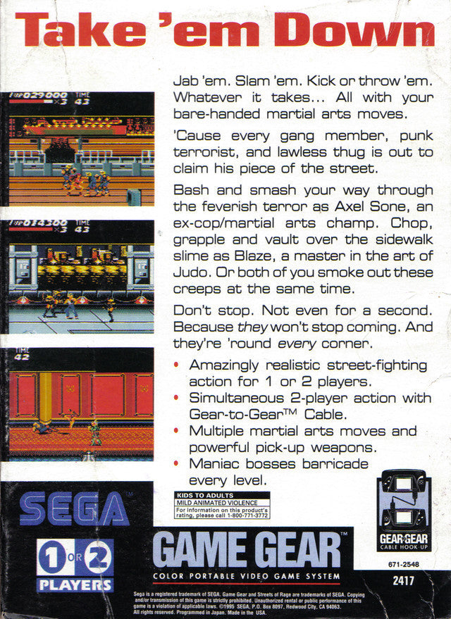 Streets of Rage - SEGA GameGear [Pre-Owned] Video Games Sega   