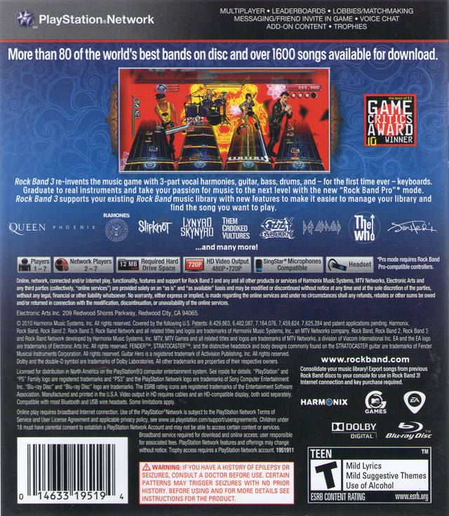 Rock Band 3 - (PS3) PlayStation 3 [Pre-Owned] Video Games MTV Games   