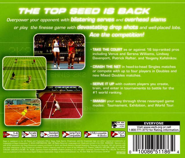 Tennis 2K2 - (DC) SEGA Dreamcast Video Games Sega   