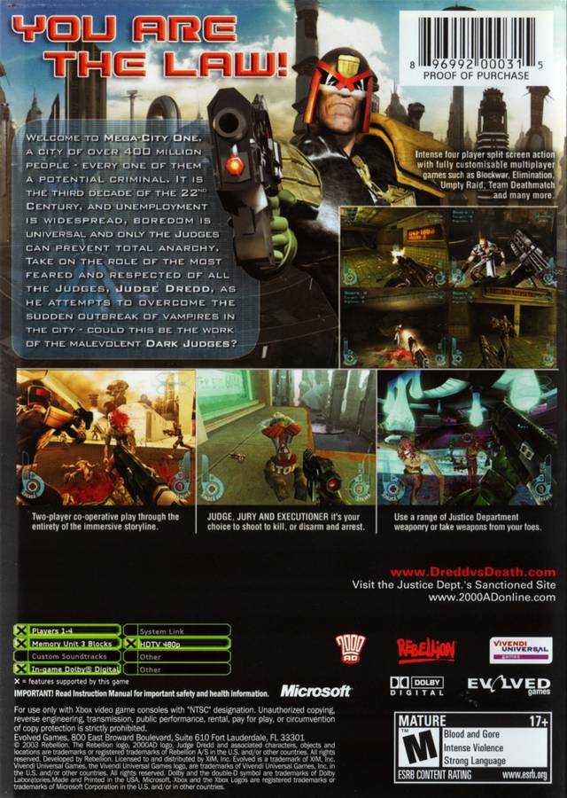 Judge Dredd: Dredd VS Death - Xbox Video Games Evolved Games   