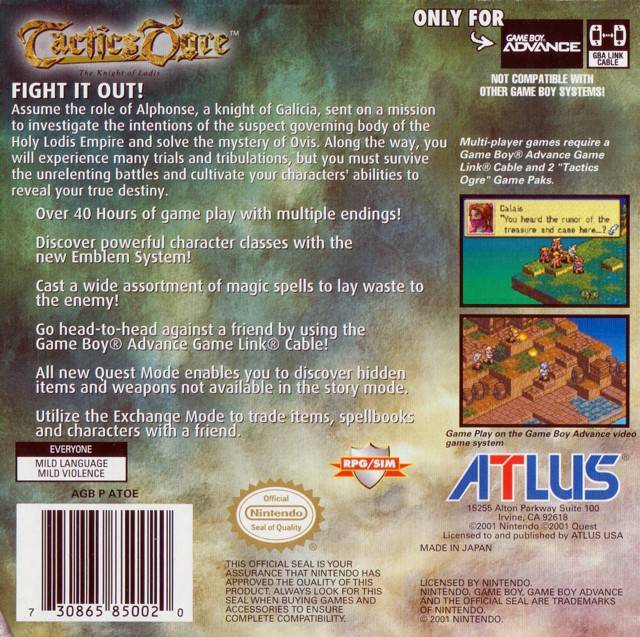 Tactics Ogre: The Knight of Lodis - (GBA) Game Boy Advance [Pre-Owned] Video Games Atlus   