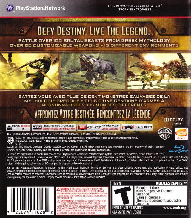 Clash of the Titans - (PS3) PlayStation 3 Video Games Namco Bandai Games   
