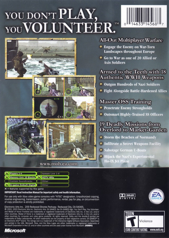 Medal of Honor: Frontline (Platinum Hits) - (XB) Xbox [Pre-Owned] Video Games EA Games   