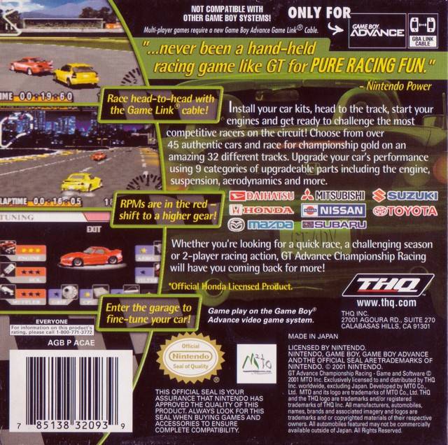 GT Advance Championship Racing - (GBA) Game Boy Advance [Pre-Owned] Video Games THQ   