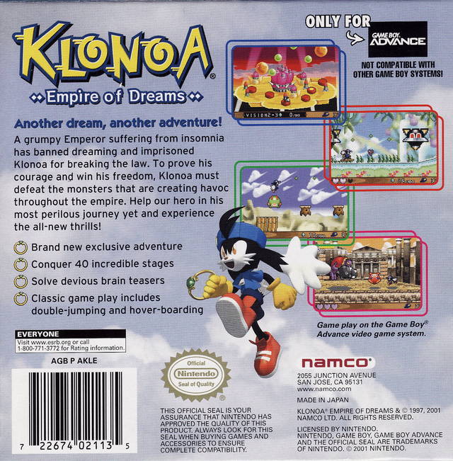 Klonoa: Empire of Dreams - (GBA) Game Boy Advance [Pre-Owned] Video Games Namco   
