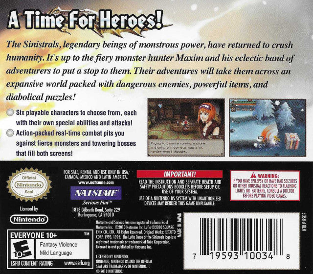 Lufia: Curse of the Sinistrals - (NDS) Nintendo DS [Pre-Owned] Video Games Natsume   
