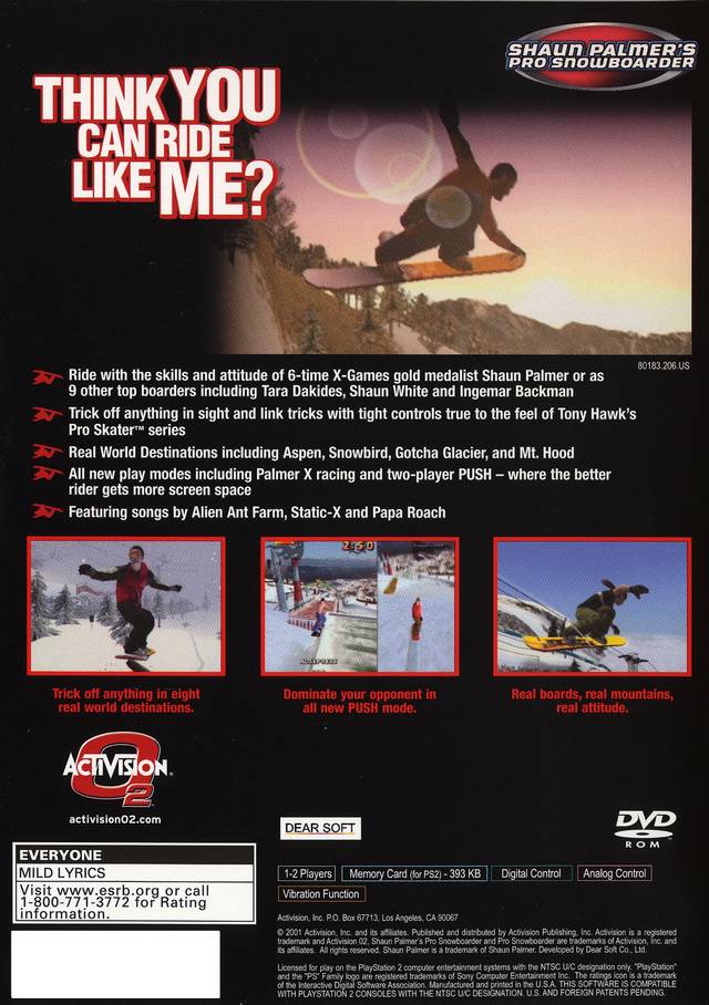 Shaun Palmer's Pro Snowboarder - PlayStation 2 Video Games Activision   