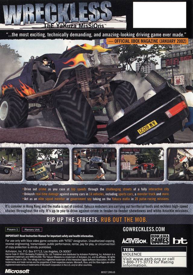 Wreckless: The Yakuza Missions - (XB) Xbox [Pre-Owned] Video Games Activision   