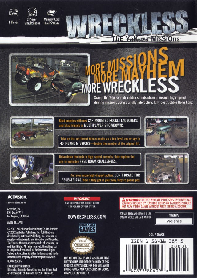 Wreckless: The Yakuza Missions - (GC) GameCube [Pre-Owned] Video Games Activision   