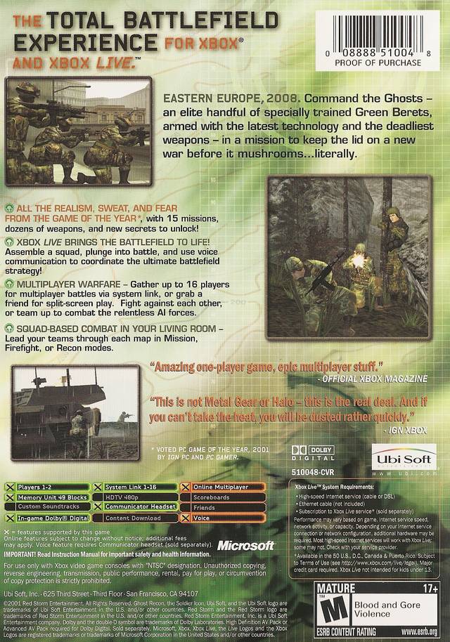 Tom Clancy's Ghost Recon (Platinum Hits) - Xbox Video Games Ubisoft   
