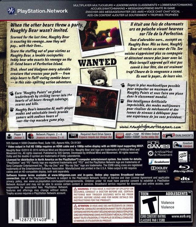 Naughty Bear - (PS3) PlayStation 3 [Pre-Owned] Video Games 505 Games   
