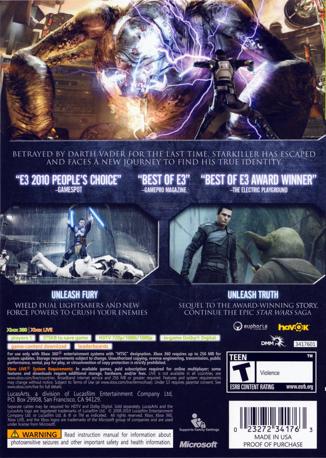 Star Wars: The Force Unleashed II (with Mini-Hint Guide) - Xbox 360 [Pre-Owned] Video Games LucasArts