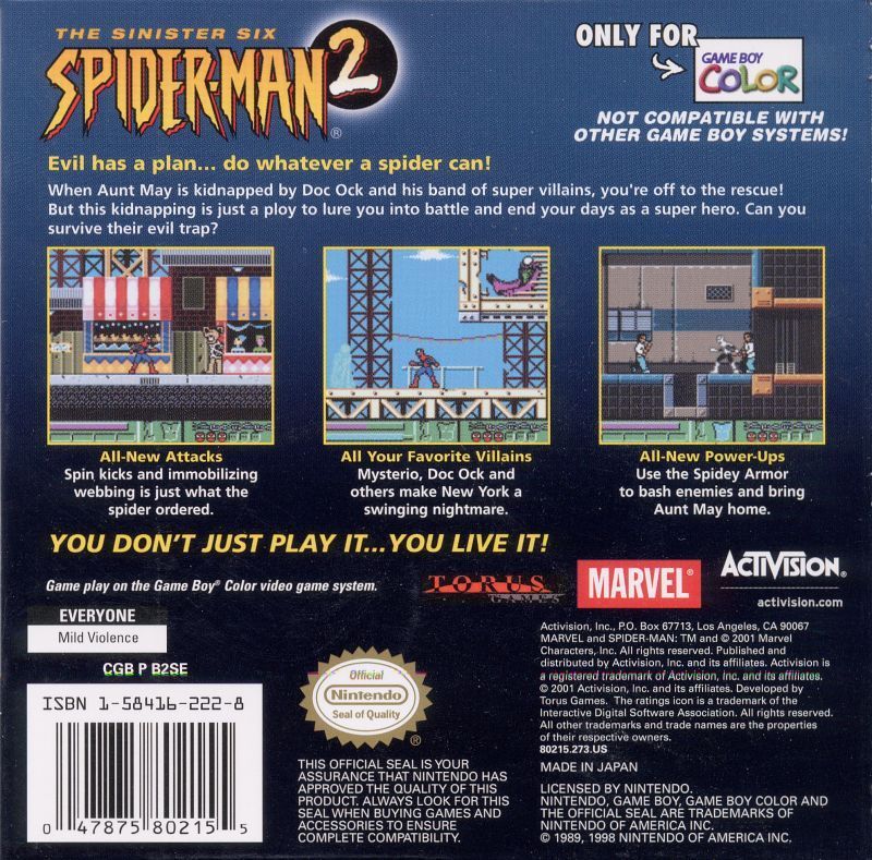 Spider-Man 2: The Sinister Six - (GBC) Game Boy Color [Pre-Owned] Video Games ACTIVISION   