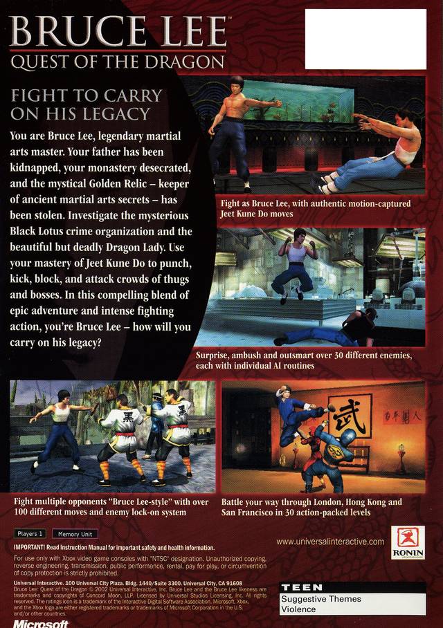 Bruce Lee: Quest of the Dragon - Xbox Video Games Universal Interactive   