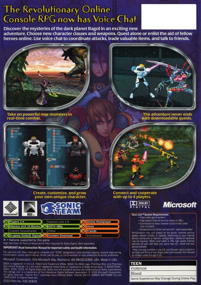 Phantasy Star Online Episode I & II - (XB) Xbox [Pre-Owned] Video Games Microsoft Game Studios   