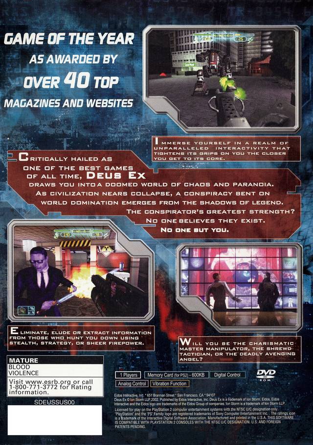 Deus Ex: The Conspiracy - PlayStation 2 Video Games Eidos Interactive   