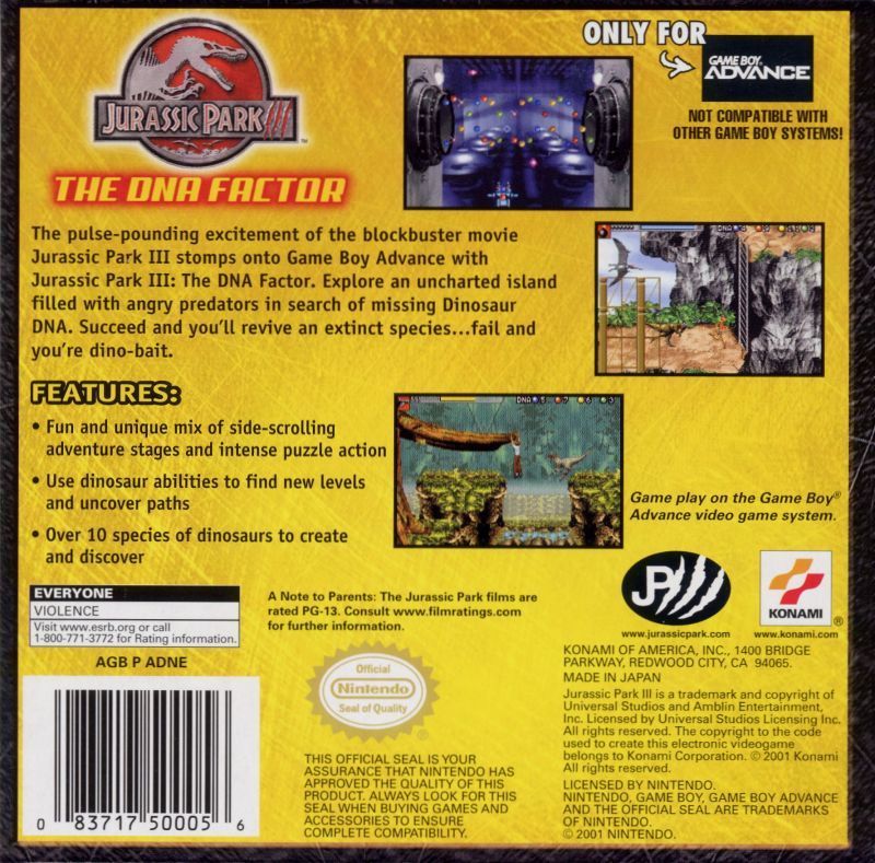 Jurassic Park III: The DNA Factor - (GBA) Game Boy Advance [Pre-Owned] Video Games Konami   