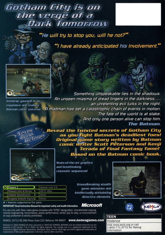 Batman: Dark Tomorrow - (XB) Xbox Video Games Kemco   