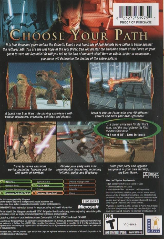 Star Wars: Knights of the Old Republic (Platinum Hits) - (XB) Xbox [Pre-Owned] Video Games LucasArts   
