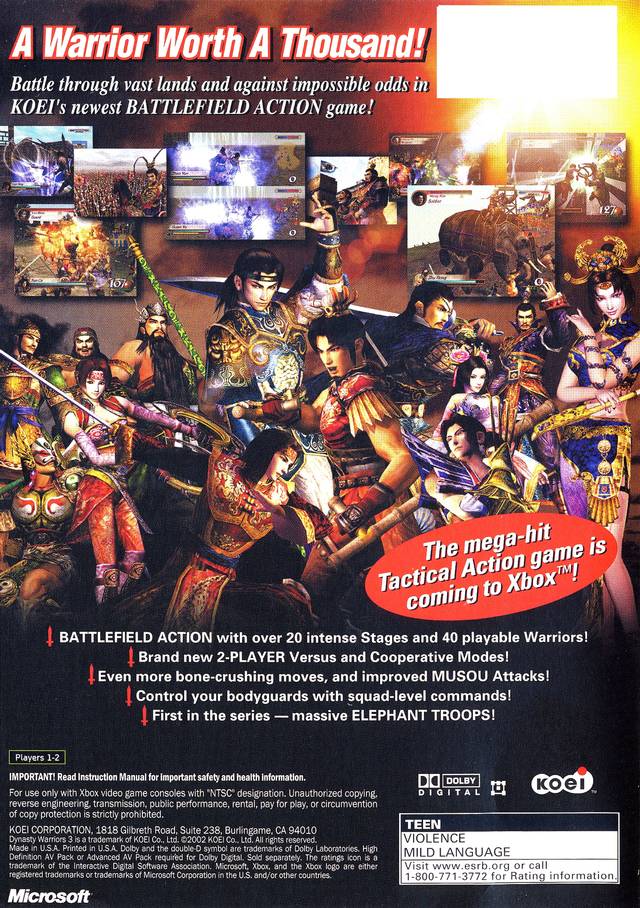 Dynasty Warriors 3 - (XB) Xbox [Pre-Owned] Video Games Koei   