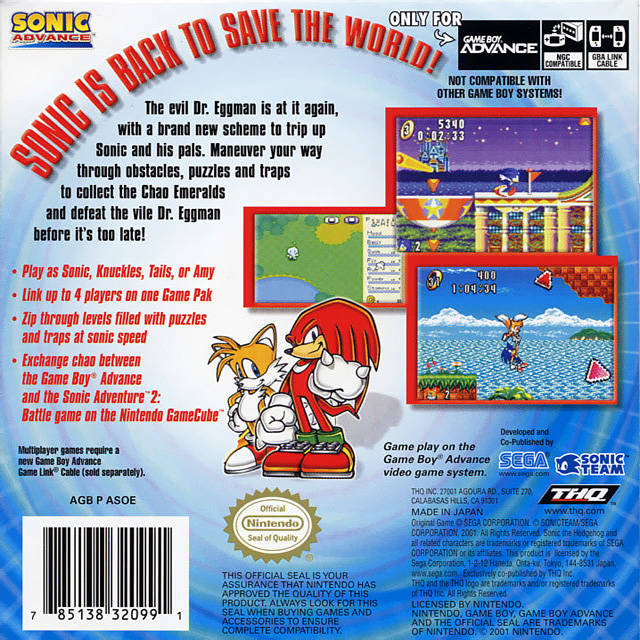 Sonic Advance - (GBA) Game Boy Advance [Pre-Owned] Video Games THQ   