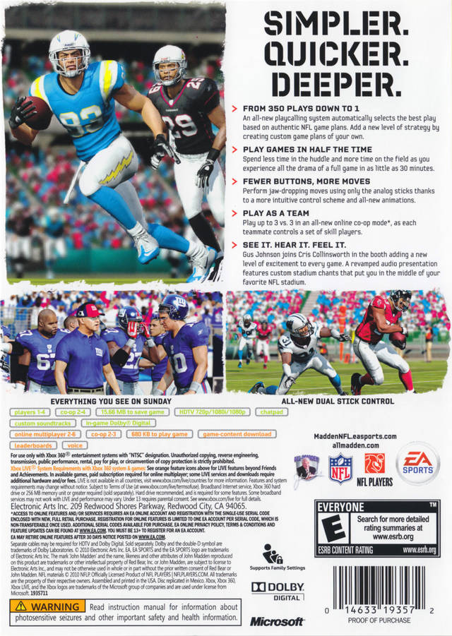 Madden NFL 11 - Xbox 360 Video Games Electronic Arts   