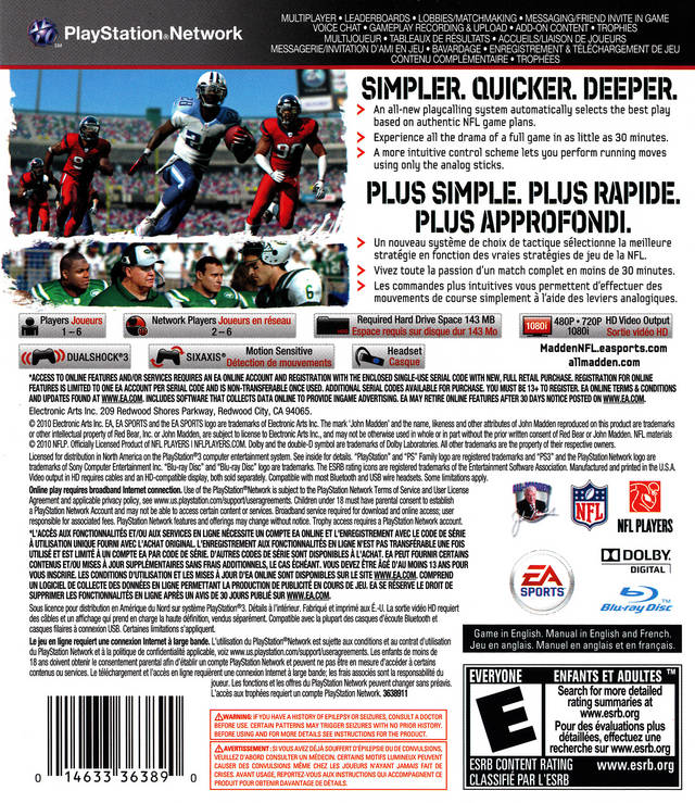 Madden NFL 11 - (PS3) PlayStation 3 [Pre-Owned] Video Games Electronic Arts   