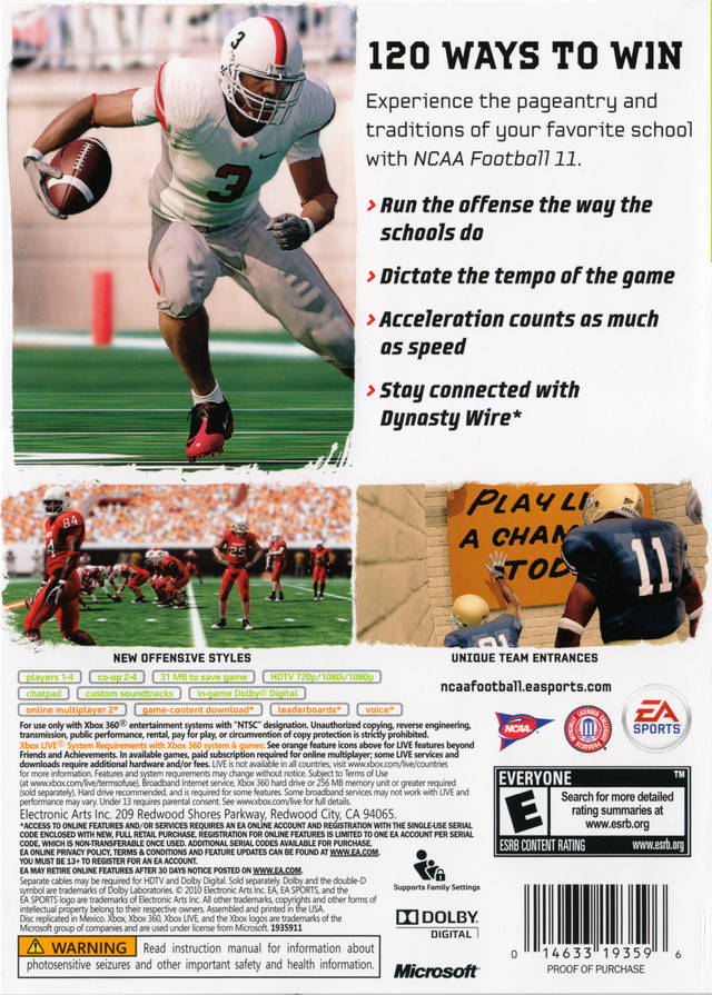 NCAA Football 11 - Xbox 360 [Pre-Owned] Video Games Electronic Arts   