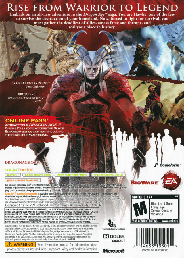 Dragon Age II - Xbox 360 [Pre-Owned] Video Games Electronic Arts   