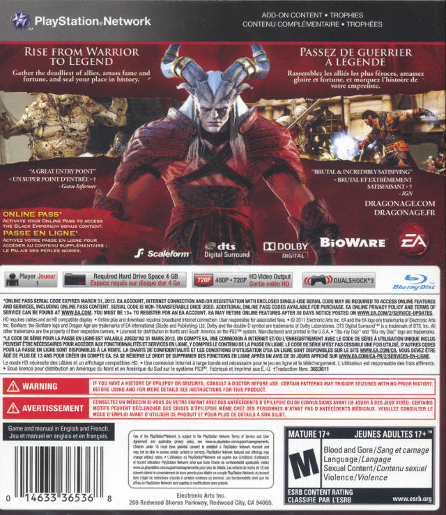 Dragon Age II - (PS3) PlayStation 3 [Pre-Owned] Video Games Electronic Arts   