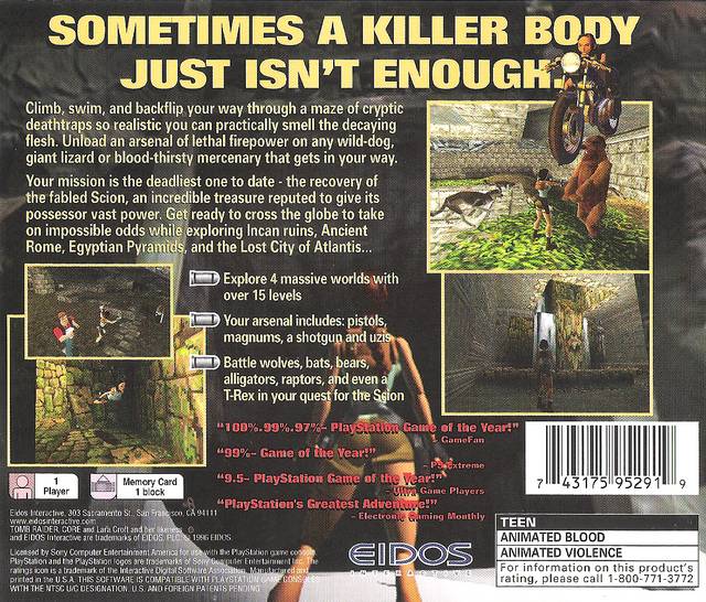 Tomb Raider - (PS1) PlayStation 1 [Pre-Owned] Video Games Eidos Interactive   
