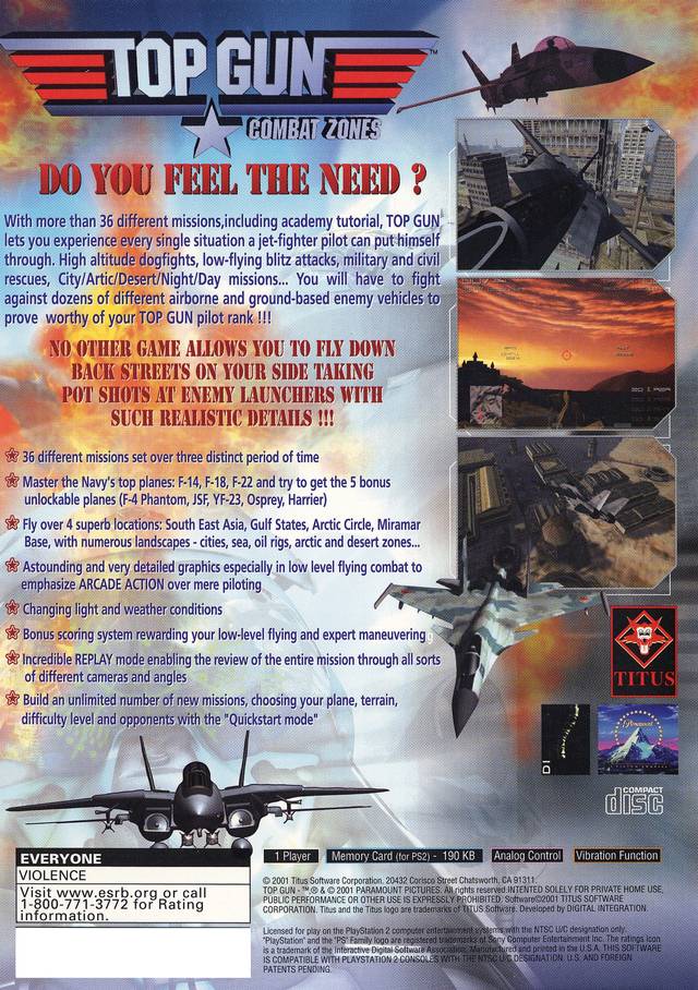Top Gun: Combat Zones - (PS2) PlayStation 2 Video Games Titus Software   