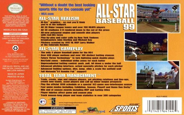 All-Star Baseball 99 - (N64) Nintendo 64 [Pre-Owned] Video Games Acclaim   