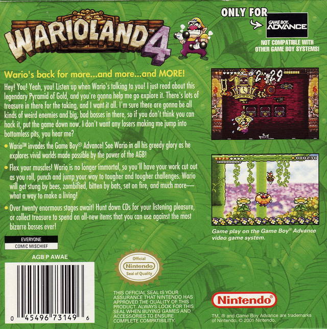 Wario Land 4 Nintendo GameBoy Advance GBA Game For Sale