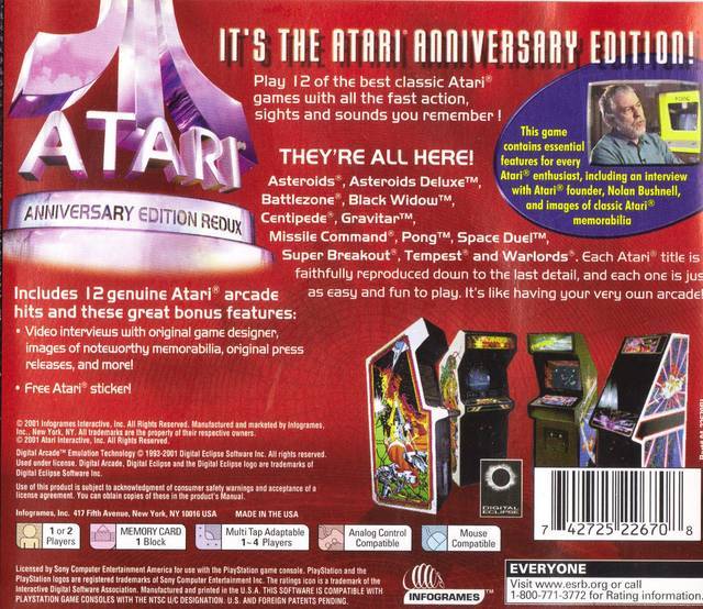 Atari Anniversary Edition Redux - (PS1) PlayStation 1 Video Games Infogrames   