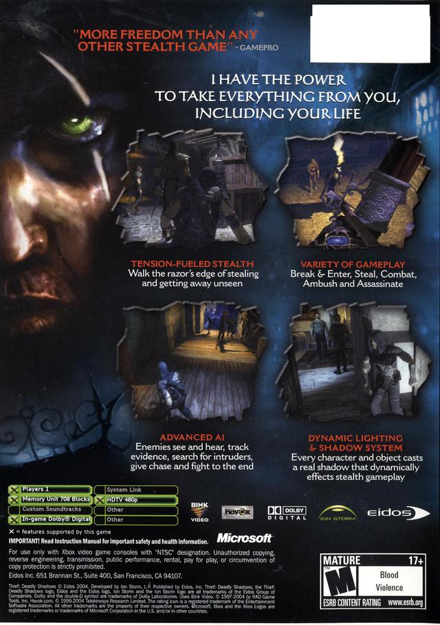Thief: Deadly Shadows - (XB) Xbox [Pre-Owned] Video Games Eidos Interactive   