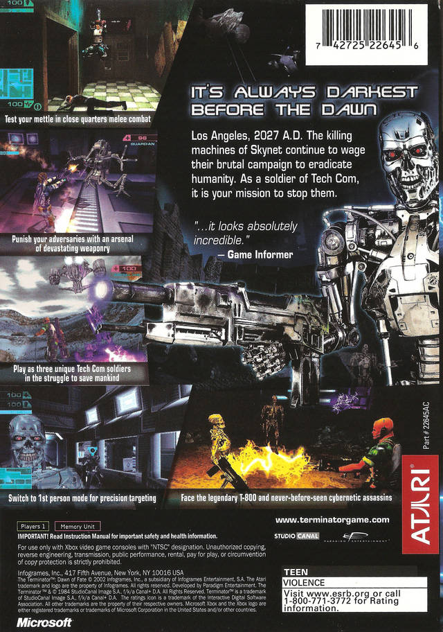 The Terminator: Dawn of Fate - (XB) Xbox [Pre-Owned] Video Games Atari SA   