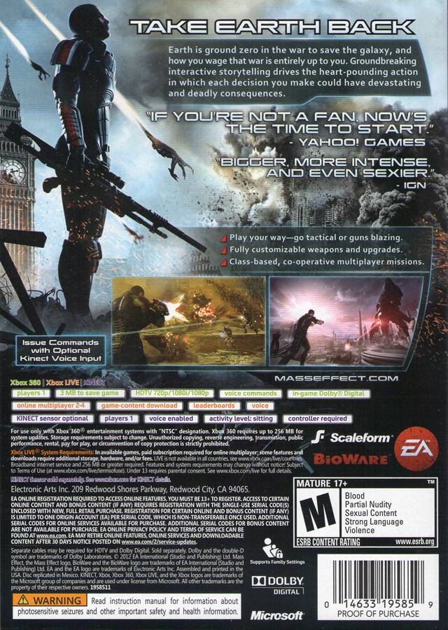 Mass Effect 3 - Xbox 360 Video Games Electronic Arts   